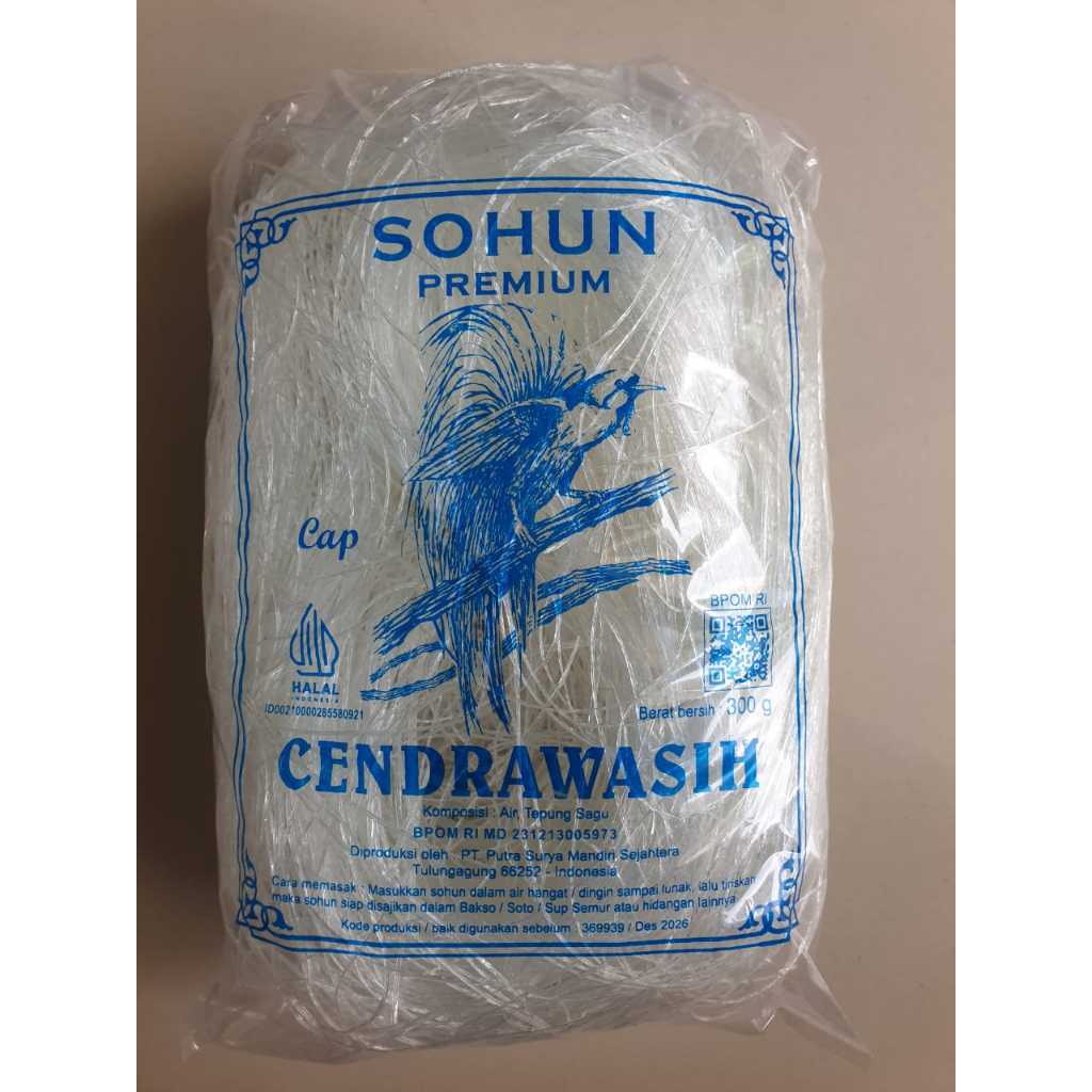 

Mie / Soun / Suun / Sohun Cendrawasih - Sohun Premium untuk Bakmie Bakso Sup dll. (300 gram)
