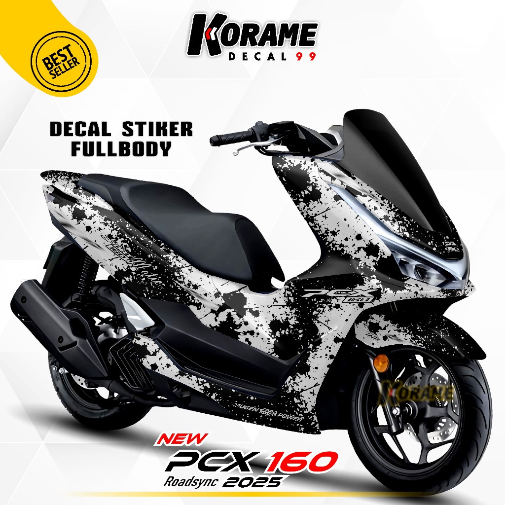Decal Stiker PCX 160 RoadSync 2025 - Hayabusa Racing Black and White Fullbody