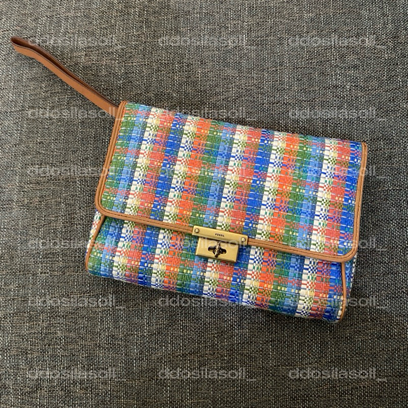 ❌NEGO❌ FOSSIL Clutch Anyam Tas Kulit Asli Preloved