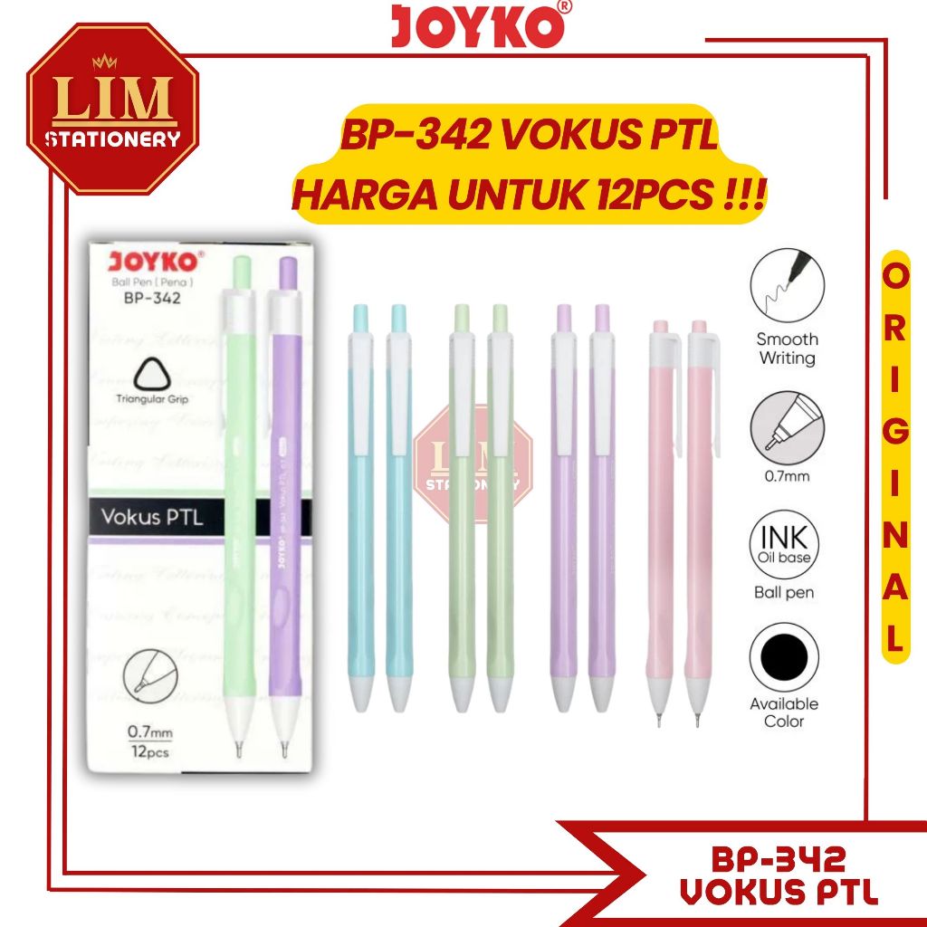 

(12Pcs) Ball Pen Pulpen Pena Joyko BP-342 Vokus PTL 0.7 mm