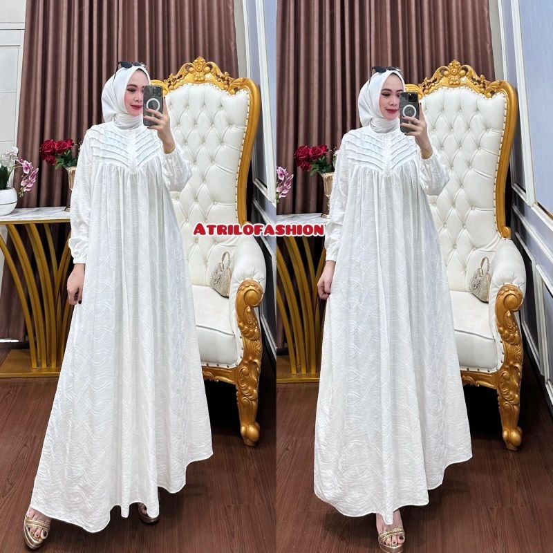 Gamis Yasmin Bordir Premium – Gamis Elegan Warna Hitam & Putih | Atrilo Fashion