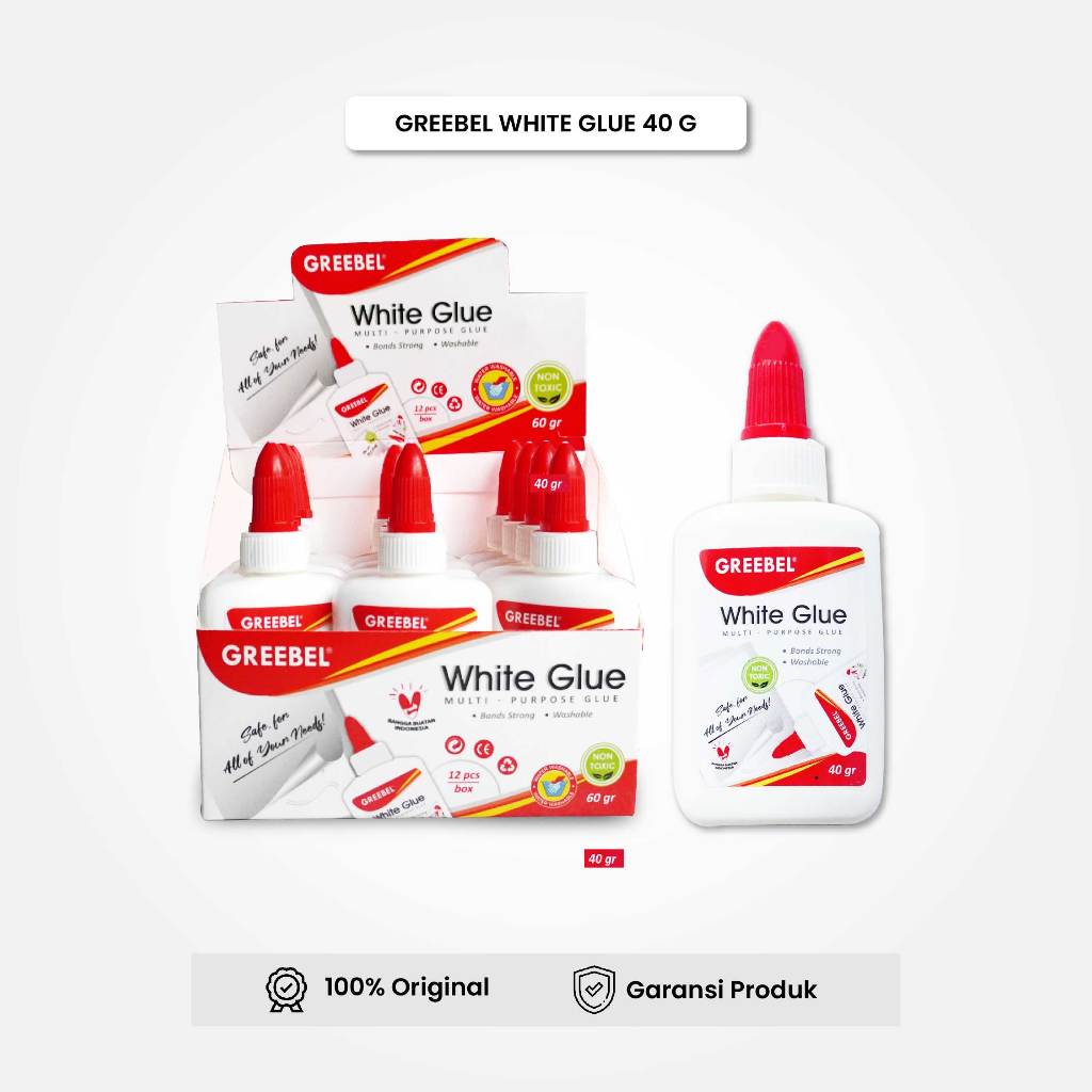 

Lem Putih / White Glue GREEBEL 40G (PCS) / Lem Kertas Aman untuk Anak