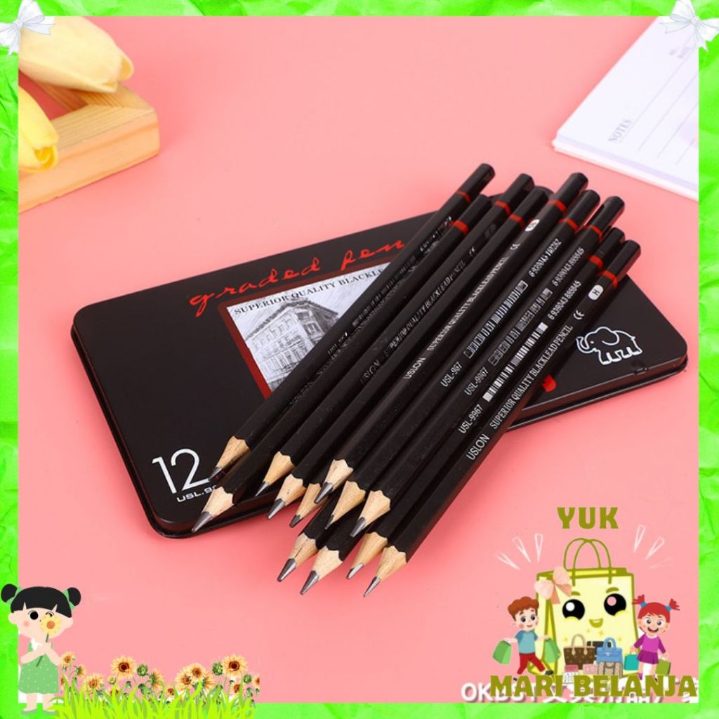 

YMB 12 pcs Pensil Gambar Sketsa Set Lengkap 2H H F B HB 2B 3B 4B 5B 6B 7B 8B Charcoal Pencils Set Perlengkapan Lukis