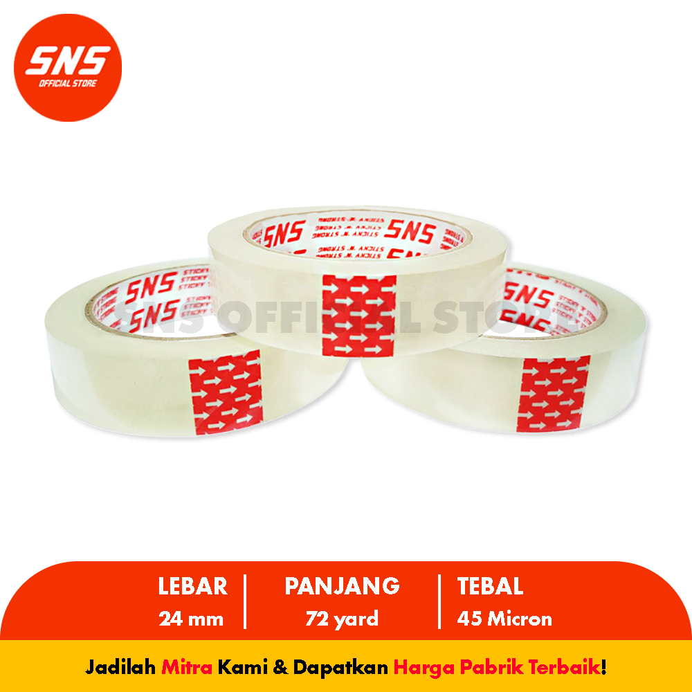 

1 Karton Isolasi Bening 24 Mm x 72 Yard SNS Sticky N Strong SNS OFFICIAL STORE