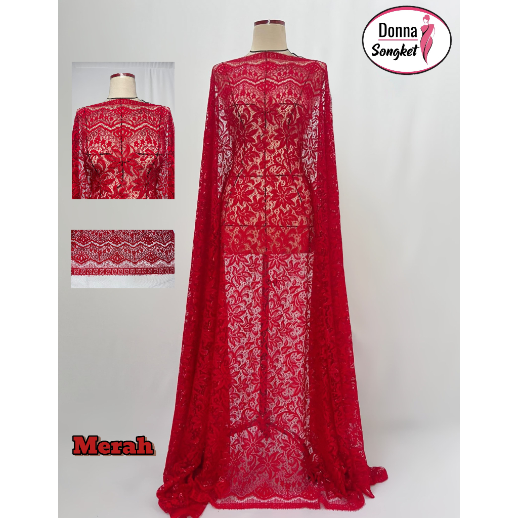 Brokat Merah Glossy Motif Bunga Bintang