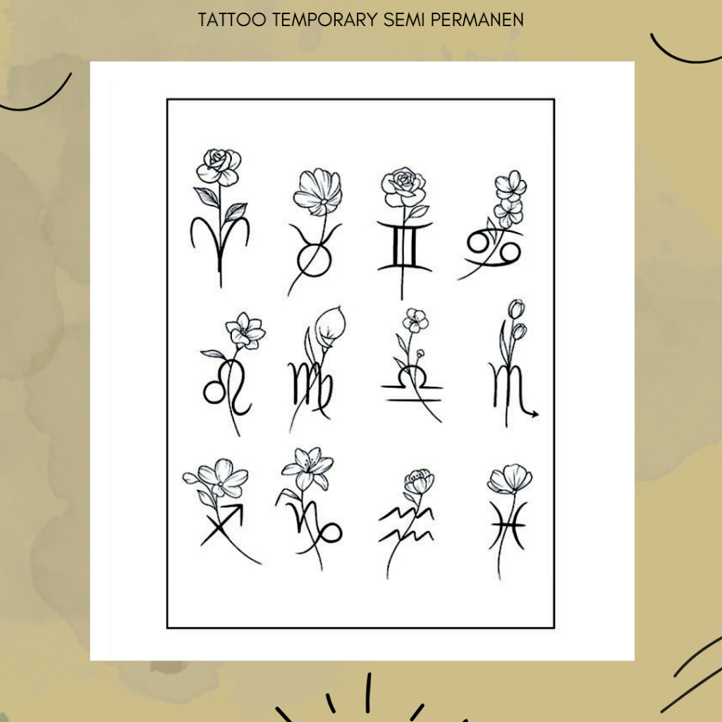TATTOO TEMPORARY SEMI PERMANEN HC-103 motif zodiak bunga kecil minimalis tato aesthetic