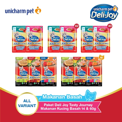 [Product Exclusive] Deli-Joy Makanan Kucing Basah 14 & 60g - (Immune (Vitamin E), Skin & Coat (Fish 