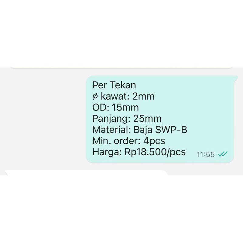 per Spring Pegas Tekan OD 15mm Kawat 2mm Panjang 25mm Baja