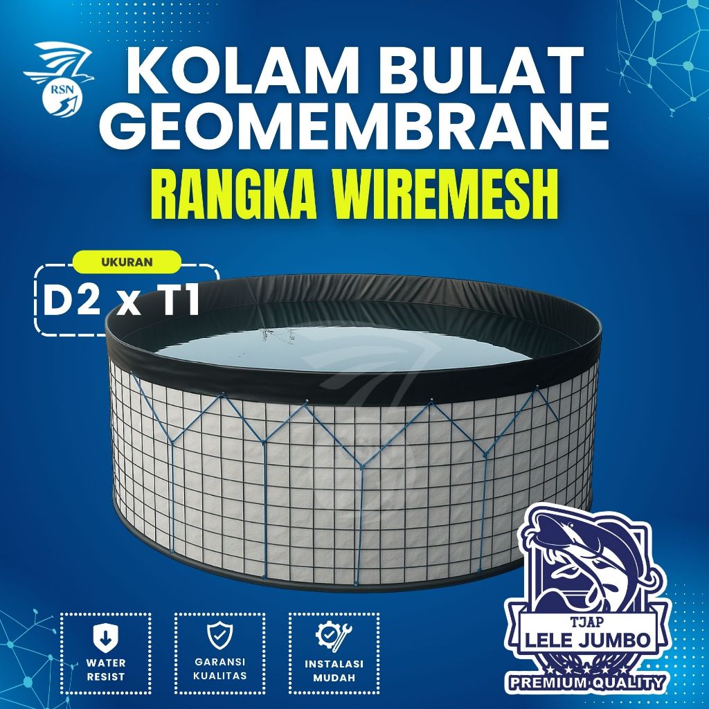 KOLAM BULAT Bahan GEOMEMBRANE 500 Micron Full Set Besi Wiremesh