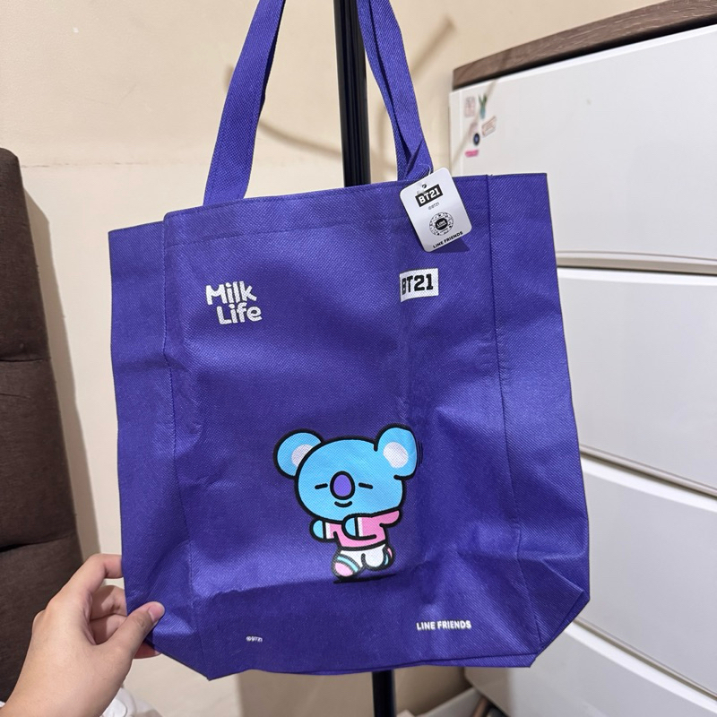 

NEW! BT21 Line Friends BTS Tas Jinjing Spunbon Spunbond Ungu Lucu Baru