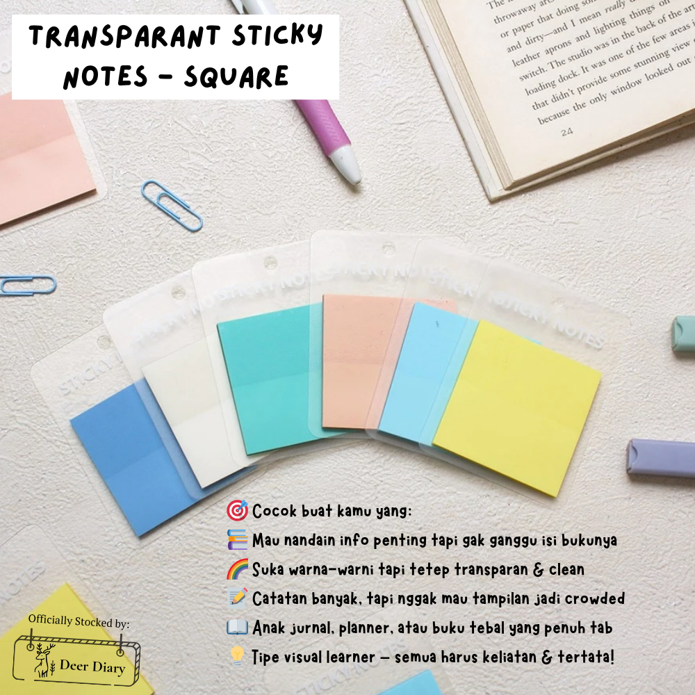 

Deer Diary - Sticky Notes Transparan Kotak | Stationery Aesthetics Square Transparant Sticky Notes