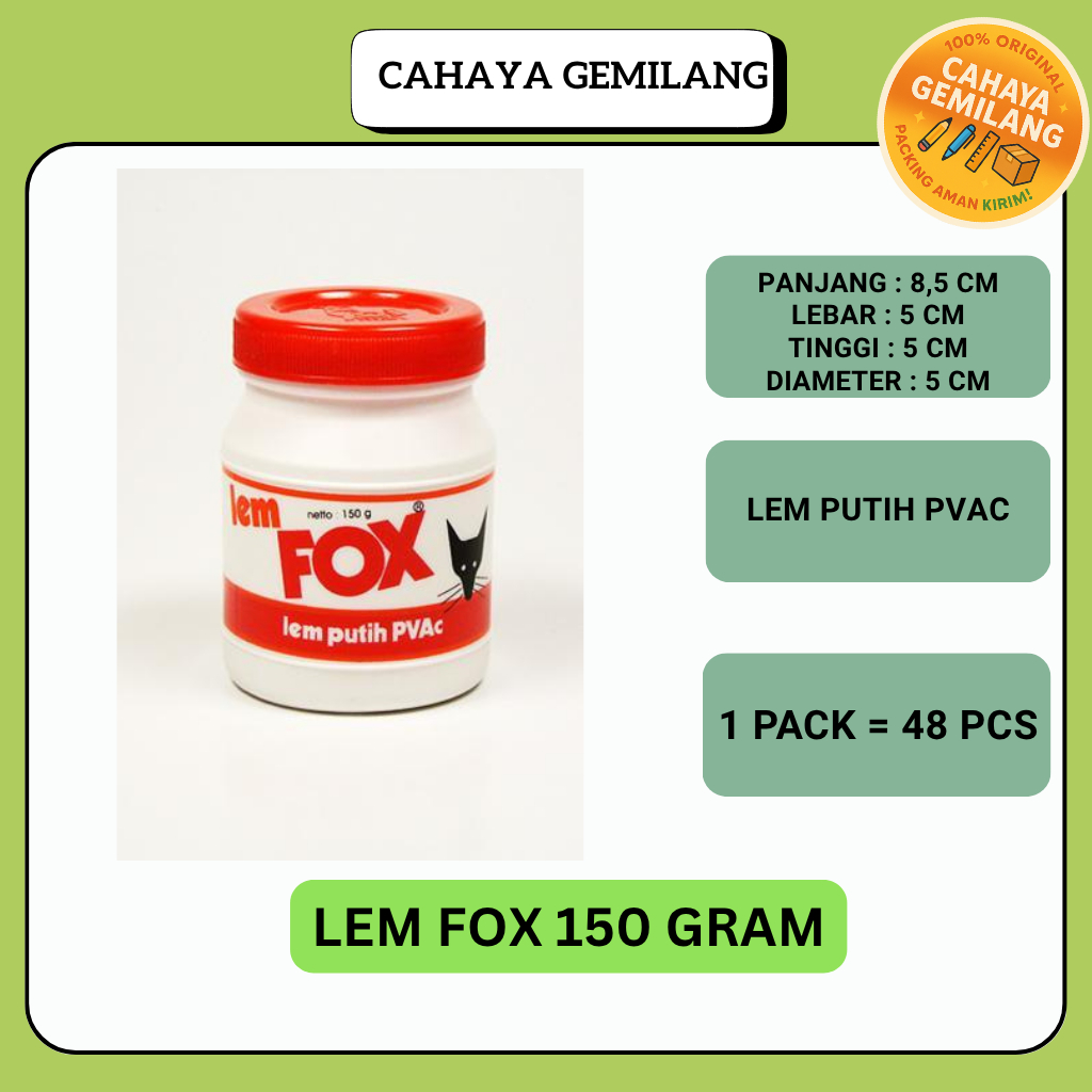 

LEM FOX/LEM BOTOL/LEM PUTIH/LEM FOX 150 GRAM BOTOL PER PACK