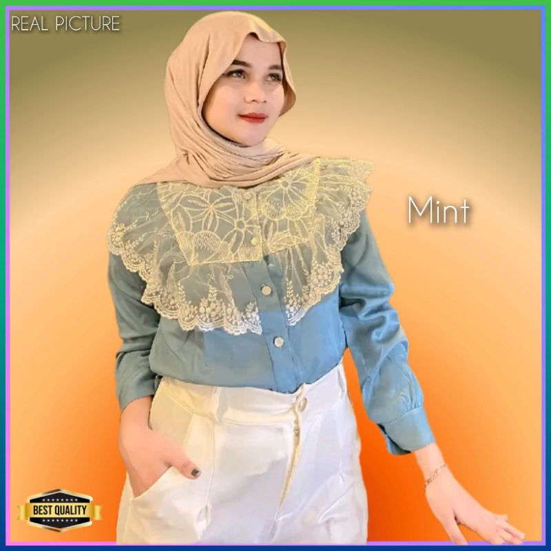 Blouse Korea Wanita Baju Atasan LD 105 Jumbo LD 115 Kemeja Blus Tunik Mint
