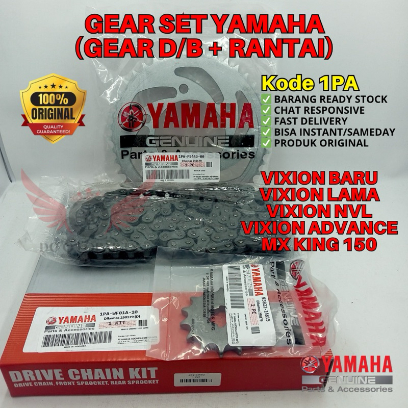 1PA GEAR SET D/B DEPAN BELAKANG + RANTAI VIXION ORIGINAL YAMAHA GENUINE PARTS, PAKET GEAR SET VIXION