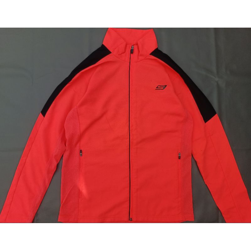 Jaket running skechers orange stabilo ori