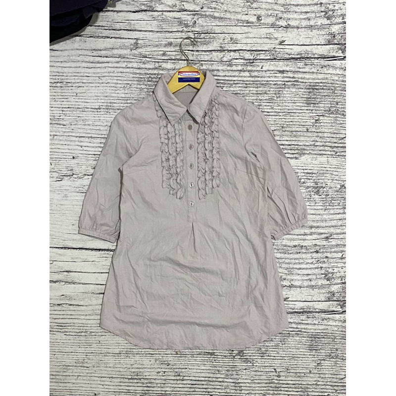 Blouse tunik atasan baju wanita perempuan cewek ungu lilac fashion motif second