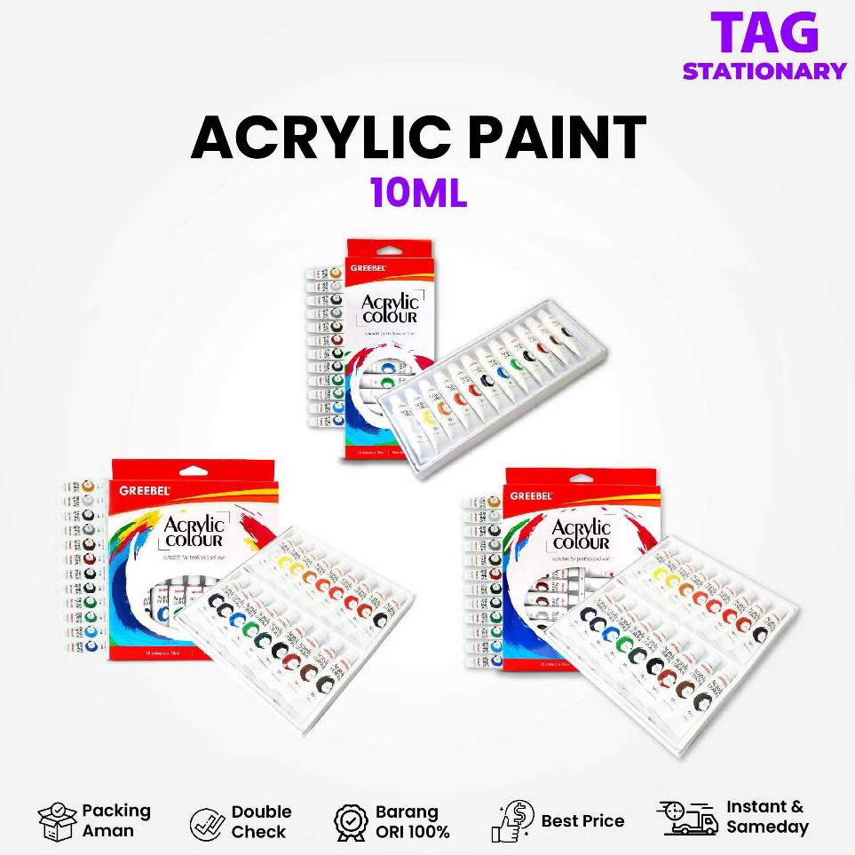 

KODE E67G GREEBEL Cat Lukis Akrilik Set 12 24 Warna Acrylic Paint Color 1ml Cat Melukis Cat Akrilik