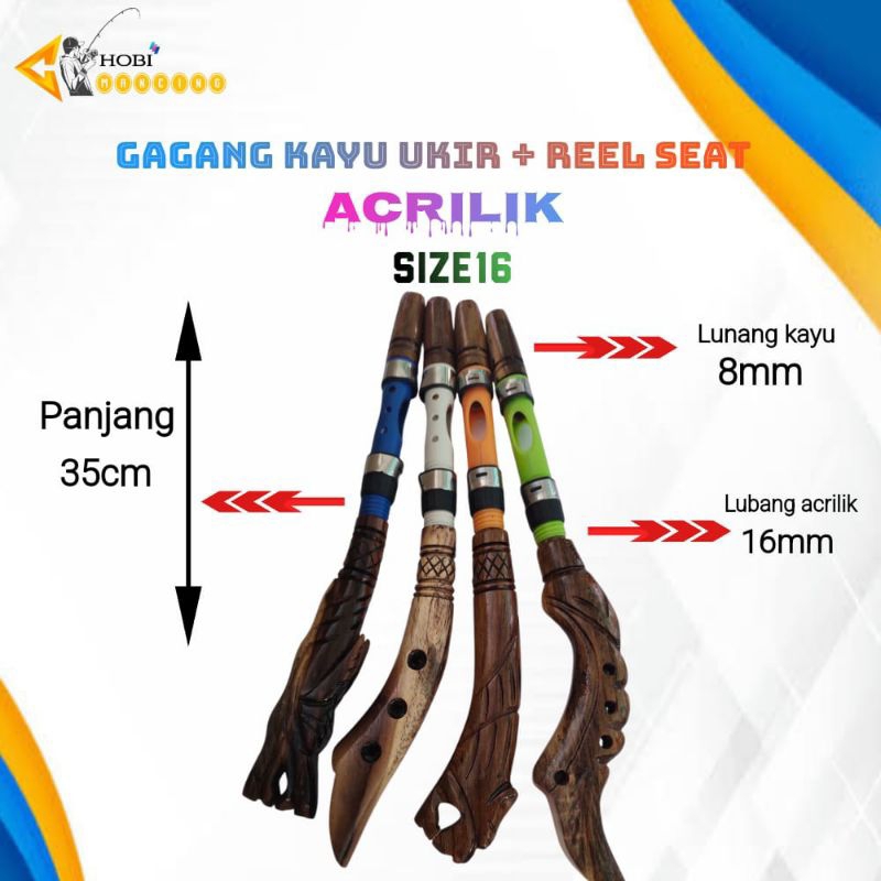 reel seat AKLIRIC + gagang kayu ukir size 16 / custom joran