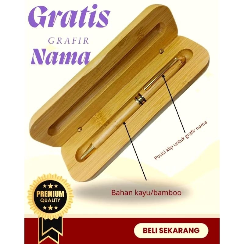 pulpen bolpoint mewah kayu bambu exclusive gratis grafir nama cock untuk souvenir promosi kado