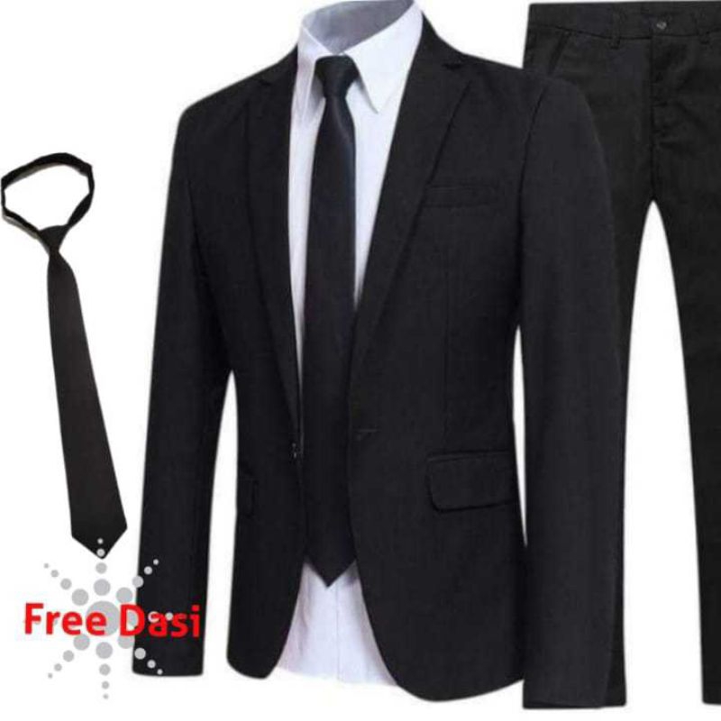 Setelan Jas Hitam Pria Lengkap / Stelan Jas Dengan Celana Hitam / Setelan Jas Formal Pria / Jas Pern