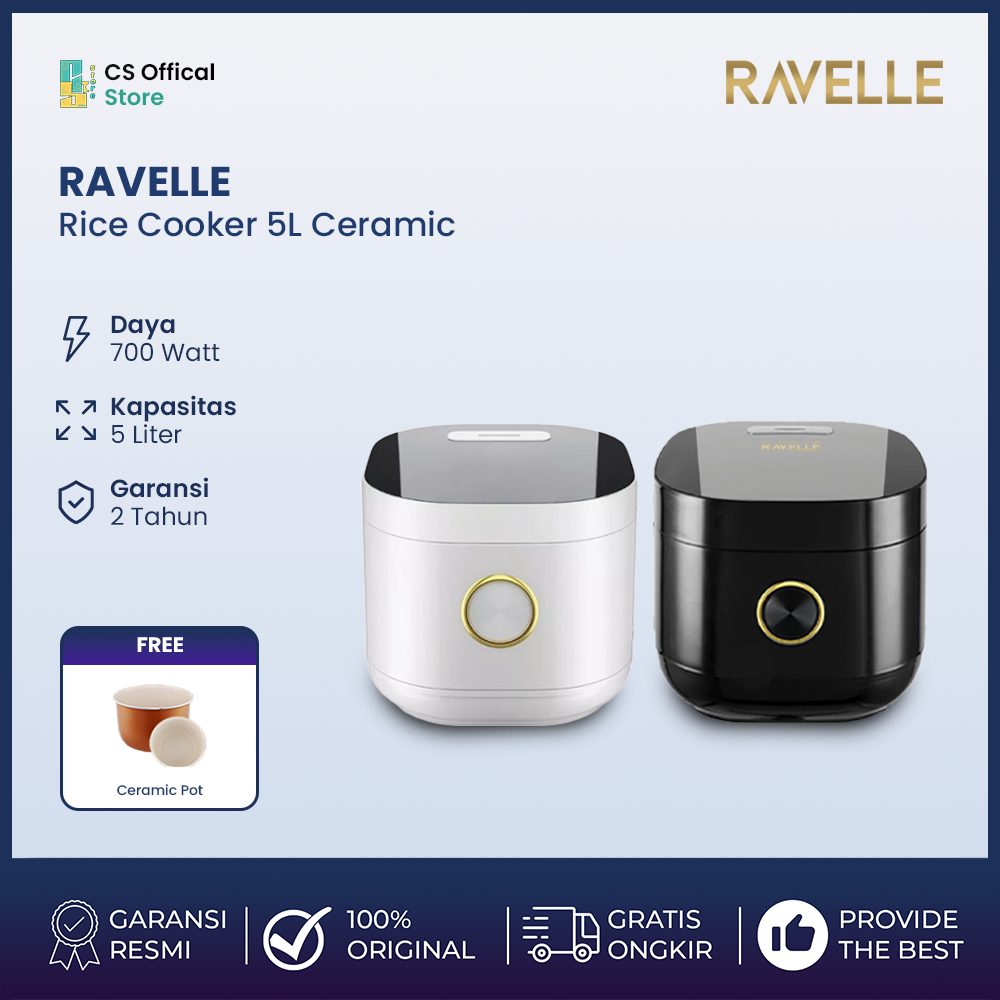 RAVELLE Rice Cooker Digital Low Carbo 5L- Penanak Nasi - Low Watt - Black | Rice Cooker Low Carbo 5L
