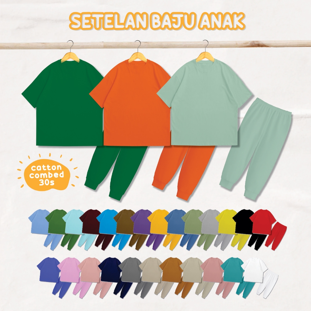 Kaos Setelan Polos Anak Laki Laki Perempuan Usia 1-10 Tahun Kaos Pendek Celana Panjang