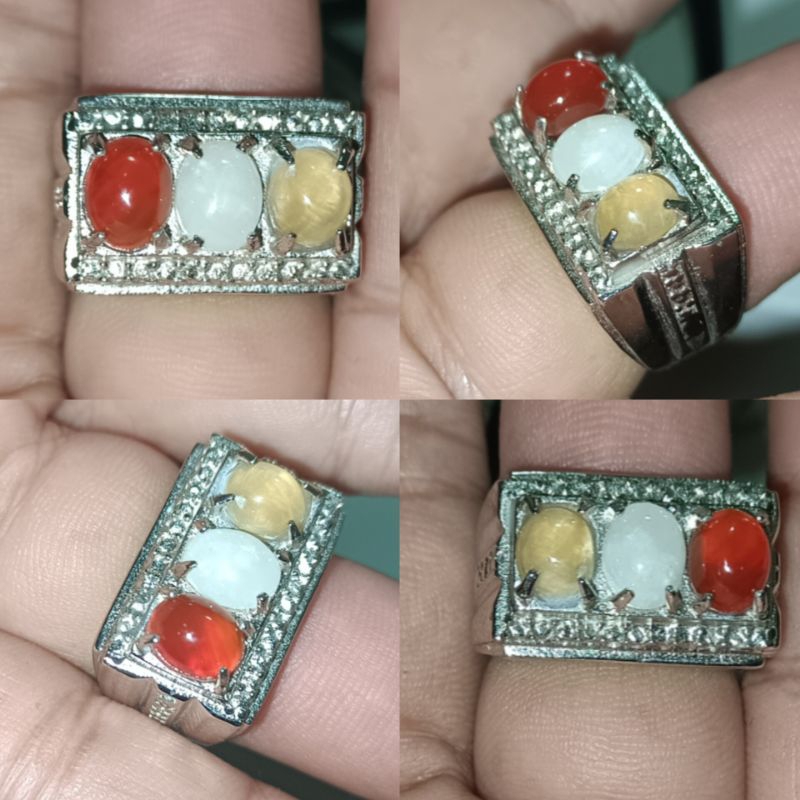 Emban Cincin 3 Buah Batu Sakral Natural : Natural Manii Gajah Madu - Natural Manii Gajah Putih Dan N