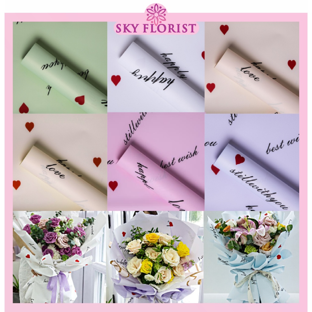 

20 Lembar Kertas Buket Aesthetic Motif Love Wrapping Paper Kado Bunga Florist Cellophane KB6166