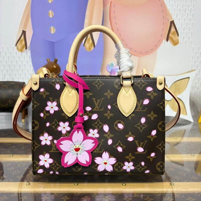 TAS WANITA HANDBAG X TM ONTHEGO PM MONOGRAM WITH MOTIF CHERRY BLOSSOM ORIGINAL