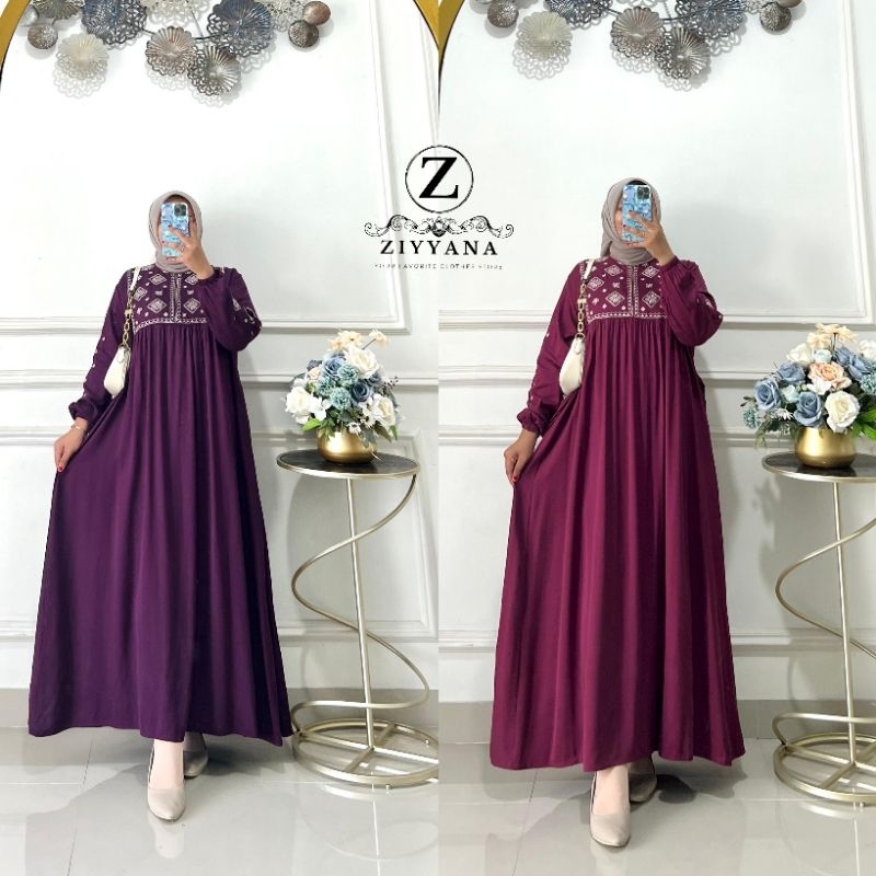 gamis rayon jumbo - zoyya dress polos mix bordir - rayon twill pemium | gamis lebaran busui modis el