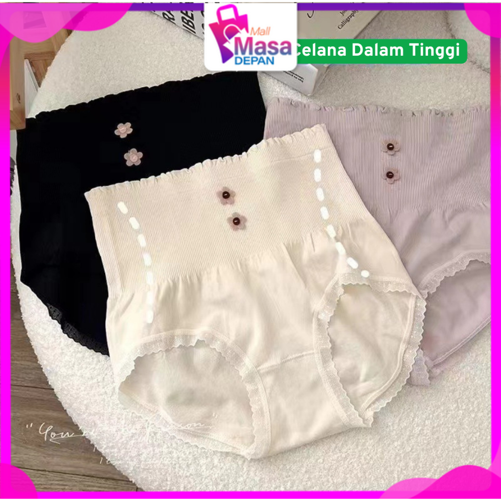 MMD MMD Celana Dalam Wanita Highwaist Motif 2 Bunga 6927 Anti Bakteri Celana Pendek Bahan Katun Rend
