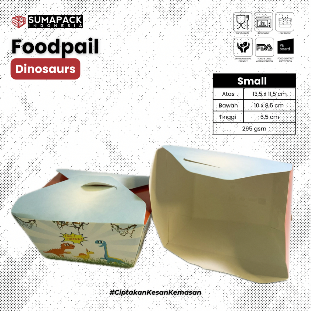 Food Pail Medium isi 50 pcs Paper Rice Box Ivory Food Grade Forming Motif Dinosaurus