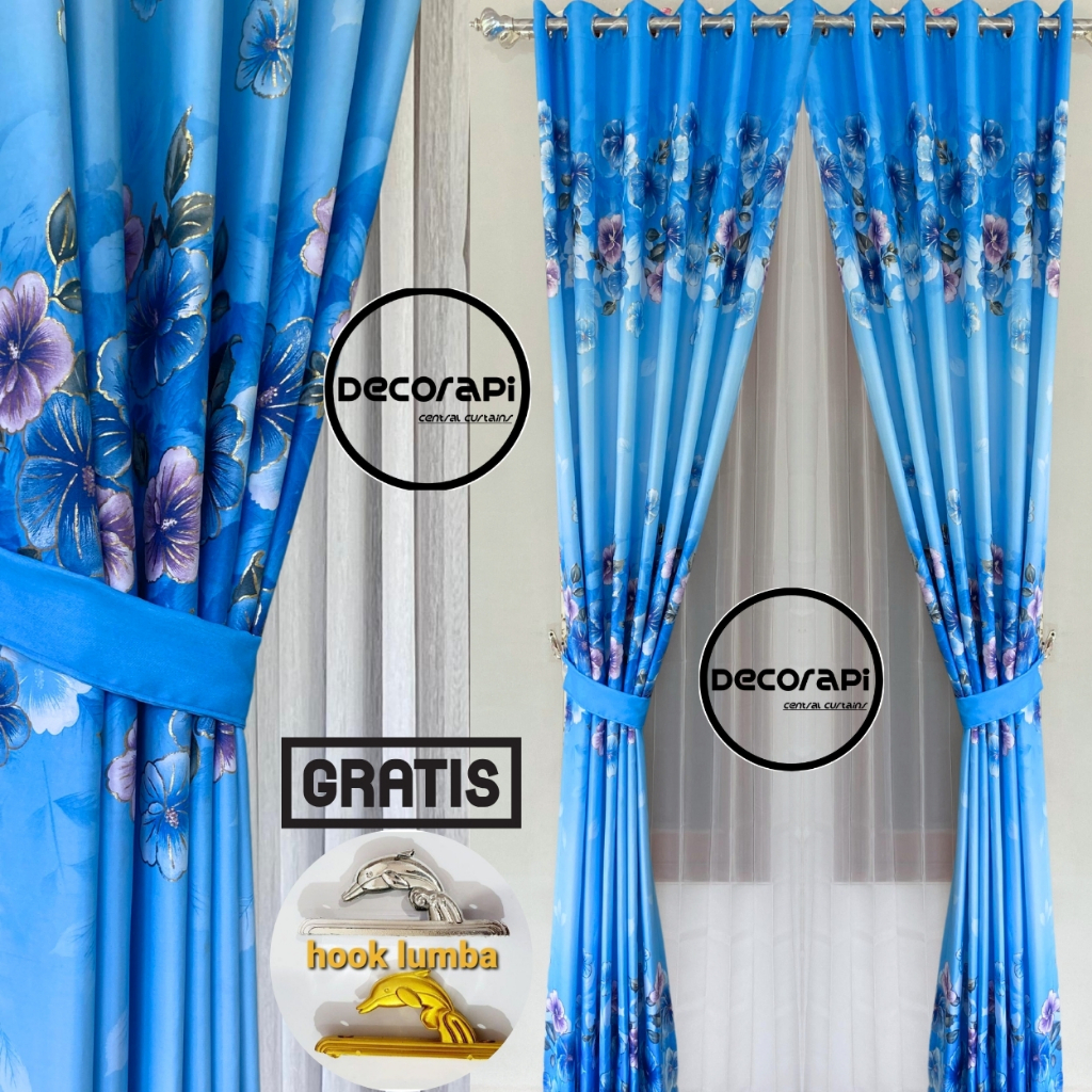 Gorden Blackout Printing Motif Bunga Bunga Biru Gold Pink Hijau Ungu Tebal Premium Tinggi 250cm