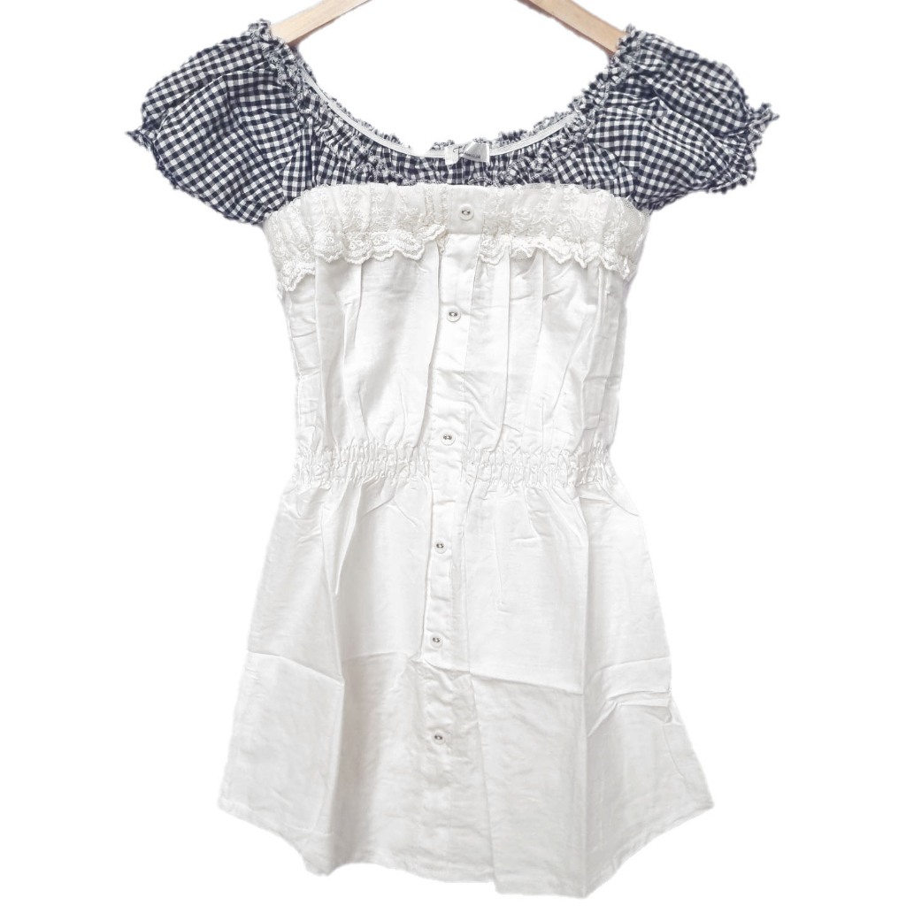 Iyesh 0807 Busana Baju Pakaian Fashion Wanita Atasan Blus Blouse Lengan Pendek Kerut Serut Katun Kot