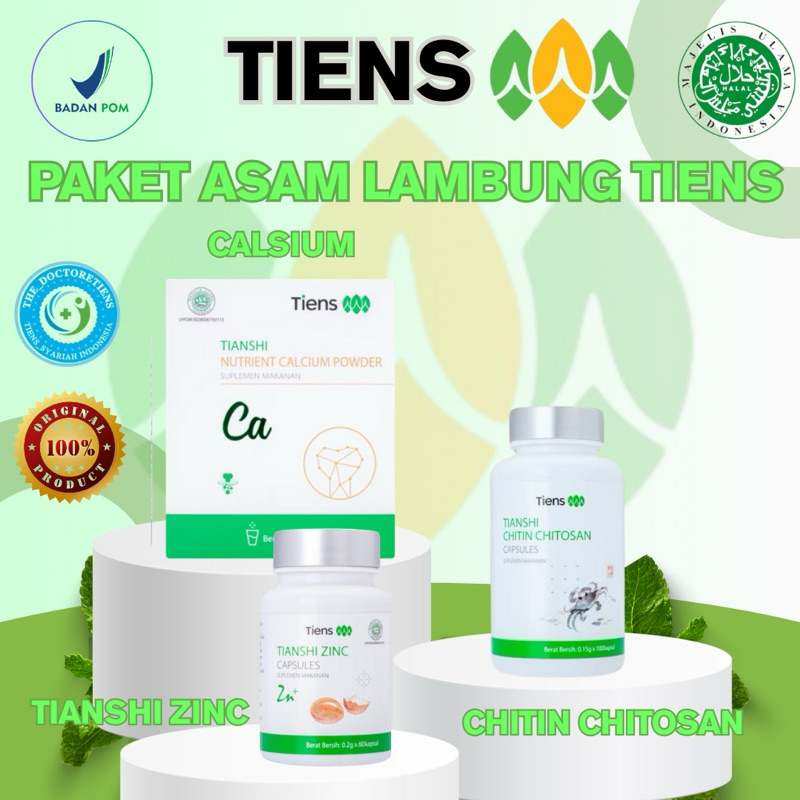 TIENS Paket Asam Lambung, Maag, Gerd Tianshi Chitin Chitosan + Tianshi Zinc + Tianshi Calcium Powder