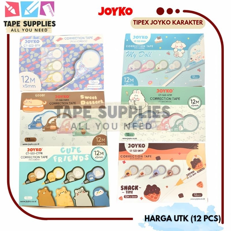 

(12 pcs) Tipe x Kertas karakter CT-522 LENGKAP / Correction Tape / Pita Koreksi JOYKO KARAKTER