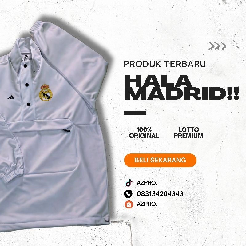 AZPRO. Jaket Midlayer Seri Real Madrid Jaket putih Jaket Olahraga Jaket Madrid