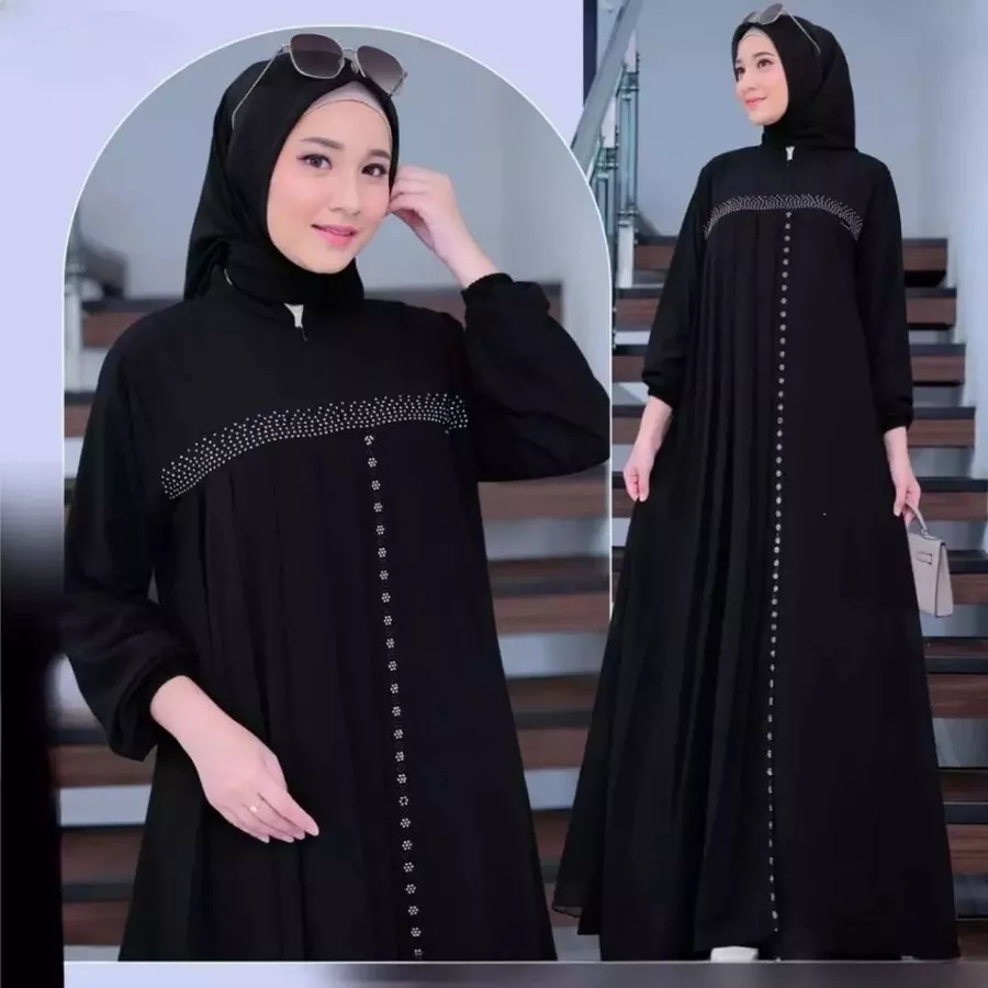 Abaya azzahra Premium Gamis Arab Muslimah Abaya Hitam Simple Crinkle Airflow Abaya Lis Putih Termura