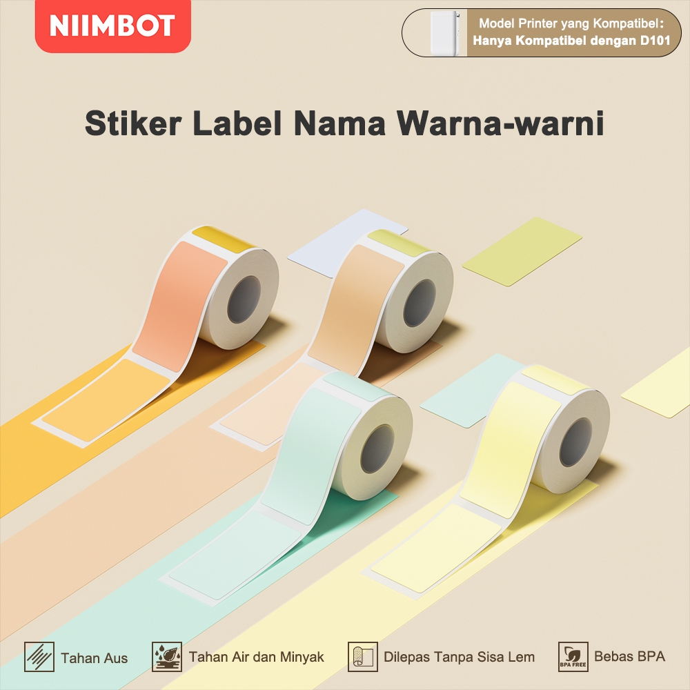 

NIIMBOT D101 Stiker Label Termal Warna Solid Warna-warni, Stiker Nama/Label Harga Tahan Air