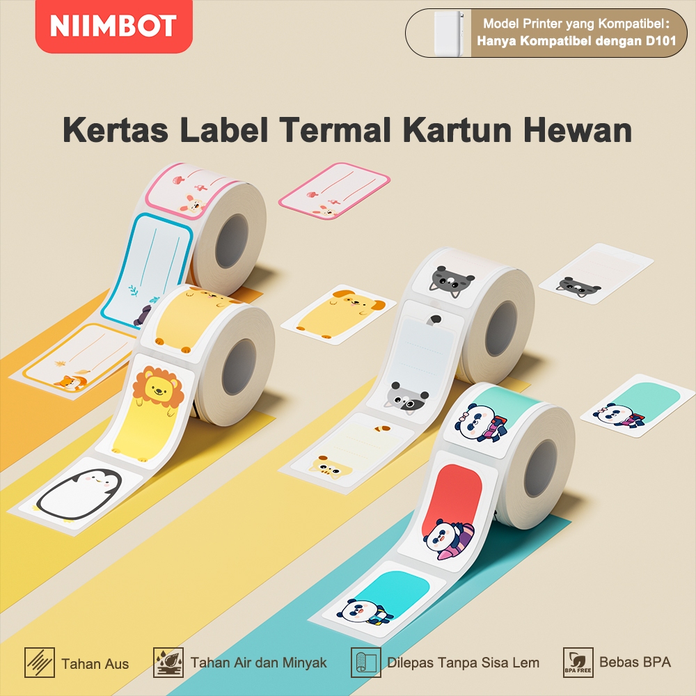 

NIIMBOT D101 Stiker Kertas Label Termal Warna Stiker Stiker Nama Stiker Kreatif Hewan Kartun
