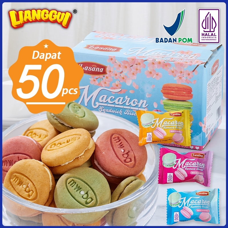 

±50Pcs Lianggui Macaron Biskuit Cookies Halal Enak Cemilan Macaron Snack Viral Kue Kering