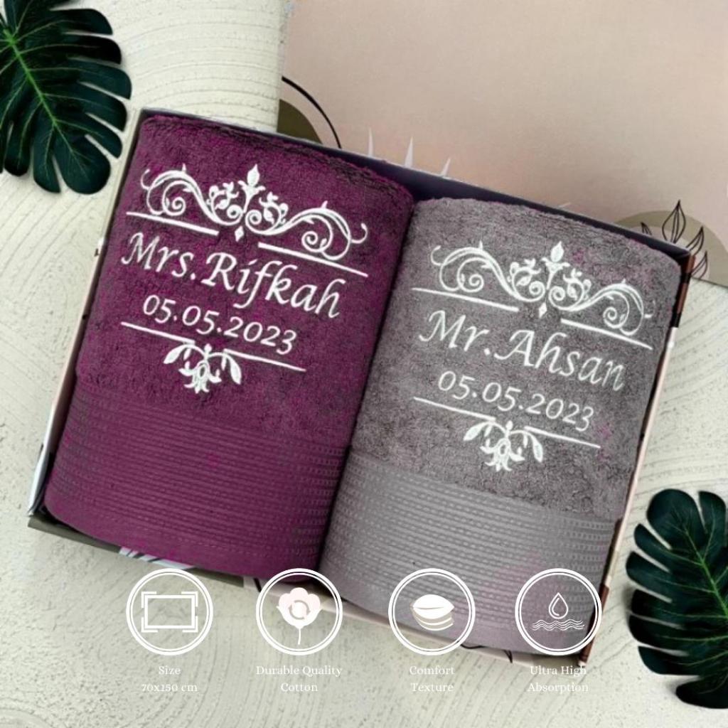 Handuk Couple (Wedding Design) Handuk Bordir Nama Handuk Seserahan