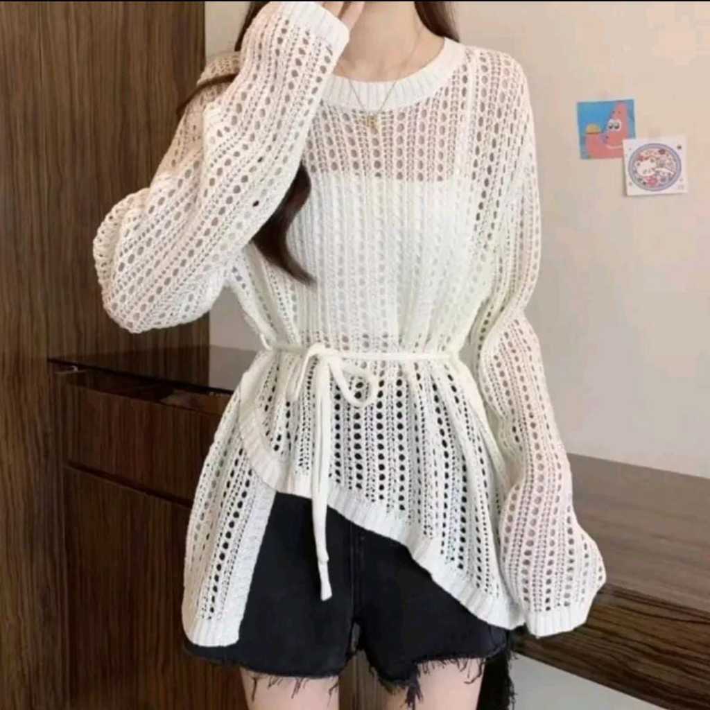 Yuruma Atasan Rajut Wanita Jaring Tali Premium Knitwear - Outfit Jaring Terbaru