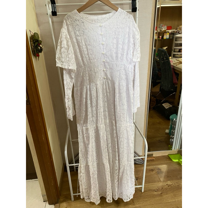 334 dress brukat import/gamis brukat import/gamis brukat putih/gamis putih ld 100