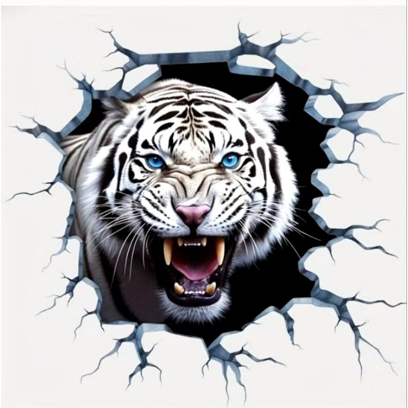 

stiker 3D macan putih keren, stiker print sudah cutting, size 10 x 10 cm, anti air