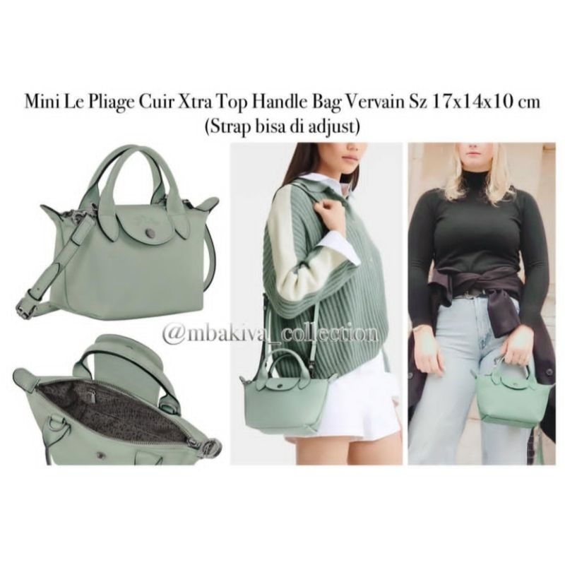 Mini Le Pliage Cuir Xtra Top Handle Bag Vervain