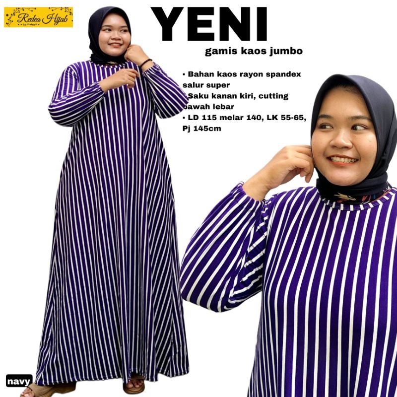 Gamis Jumbo Yeni Maxy Dress Bahan Kaos Rayon Spandex Motif Salur Allsize LD110 Melar 140 By Redea