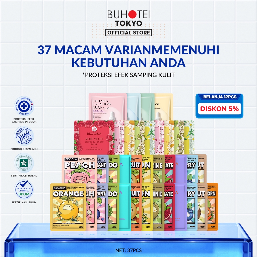 Beli 12 item, hemat 5% BUHOTEI BIOAQUA Sheet Mask Floral and Fruit Mask 37 Variasi Face Mask Essence