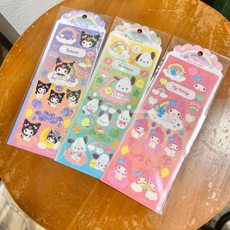 

Stiker Rainbow Glitter Cake Kue Karakter Kartun Sanrio Lucu Unik Kuromi Pochacho Pompompurin Hello Kitty My Melody