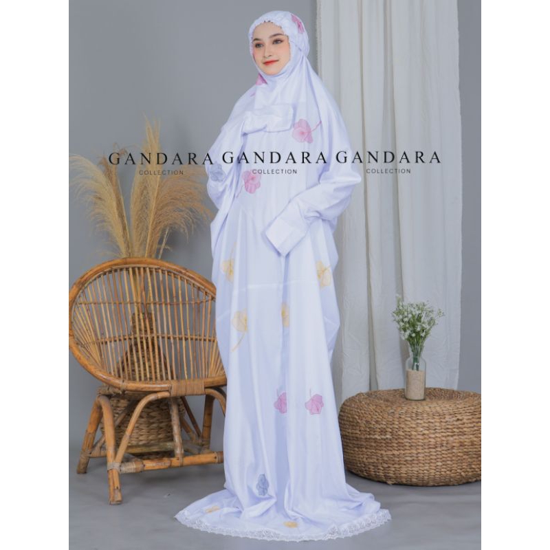 hasna-Mukena Bordir Terusan Cantika putih  elegan katun premium